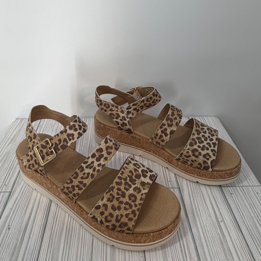 Dr Scholls Once Twice Platform Women 11 Leopard Print Strappy Wedge Sandals NWOT